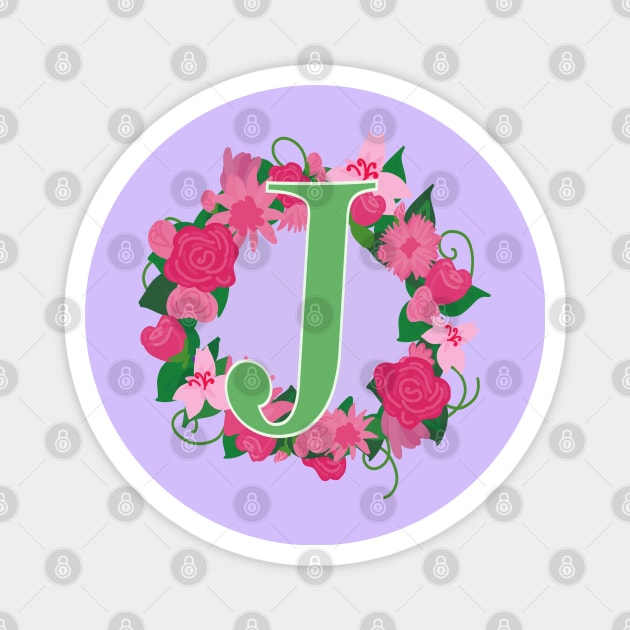 Monogram J, Personalized Floral InitiaI Magnet by Bunniyababa